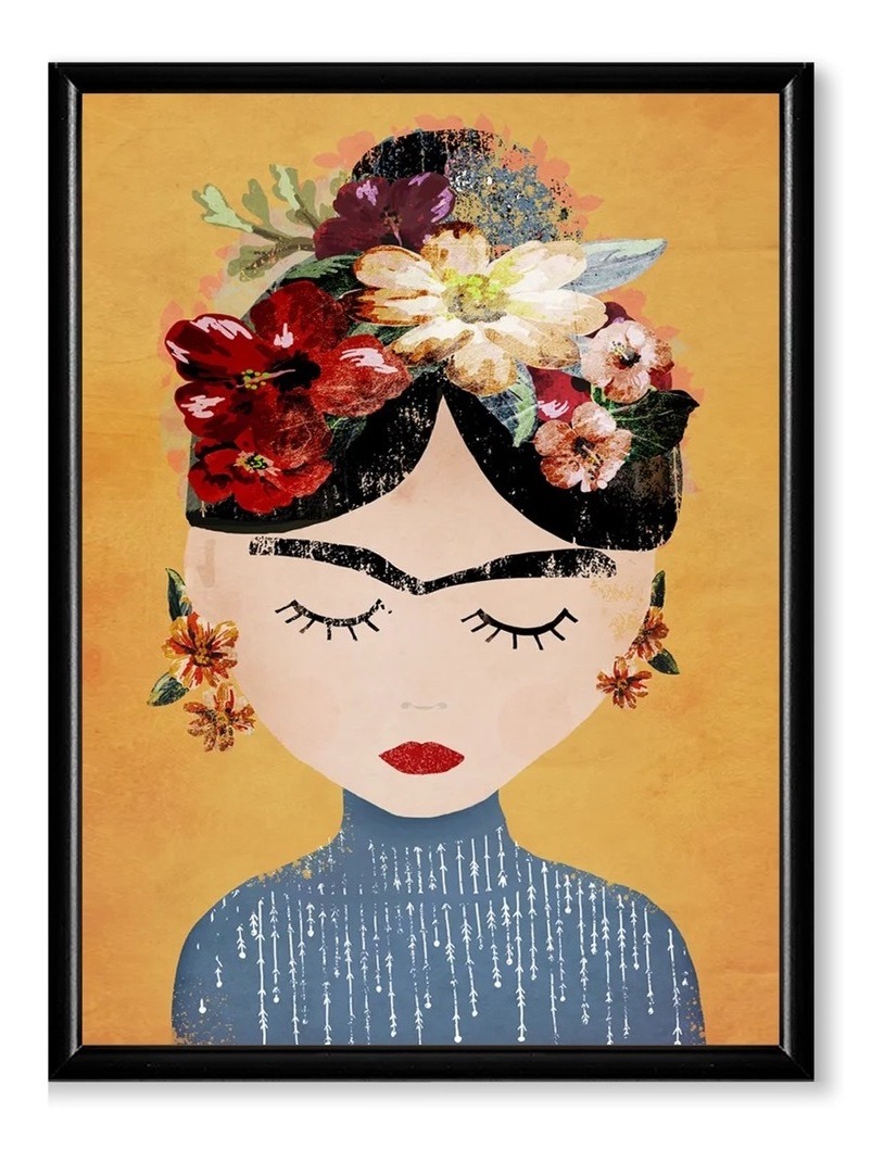 Foto 4 pulgar | Cuadro Frida Kahlo Modernos Colorido Con Marco Madera