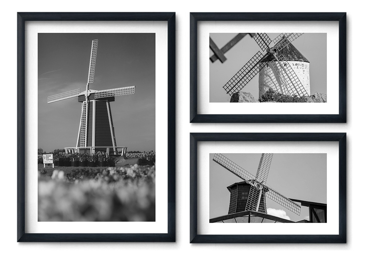 Foto 3 pulgar | Cuadros Molinos Holanda Minimalista Elegante Blanco Y Negro