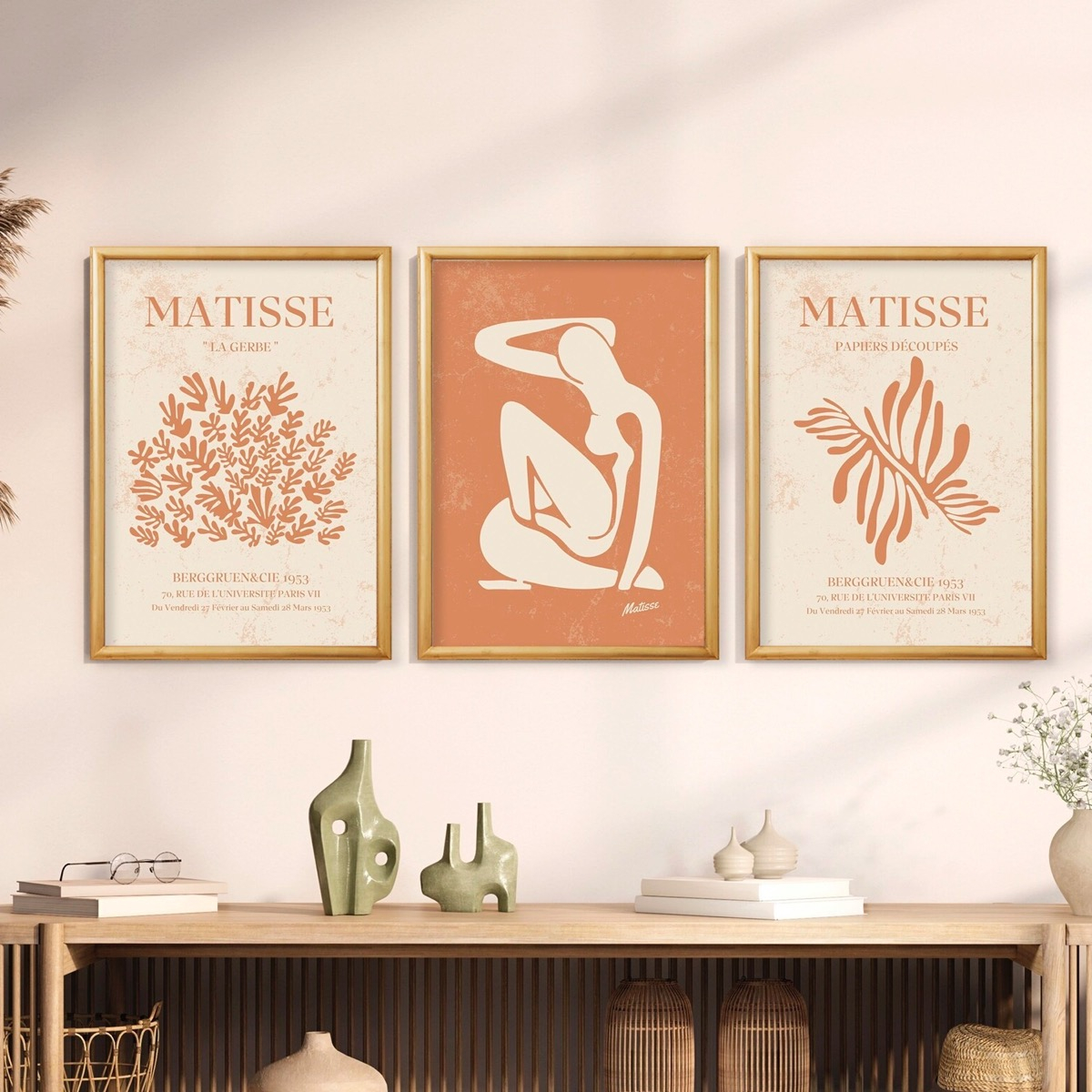 Set 3 Cuadros Matisse Neutral Peach Moderno Marco Madera