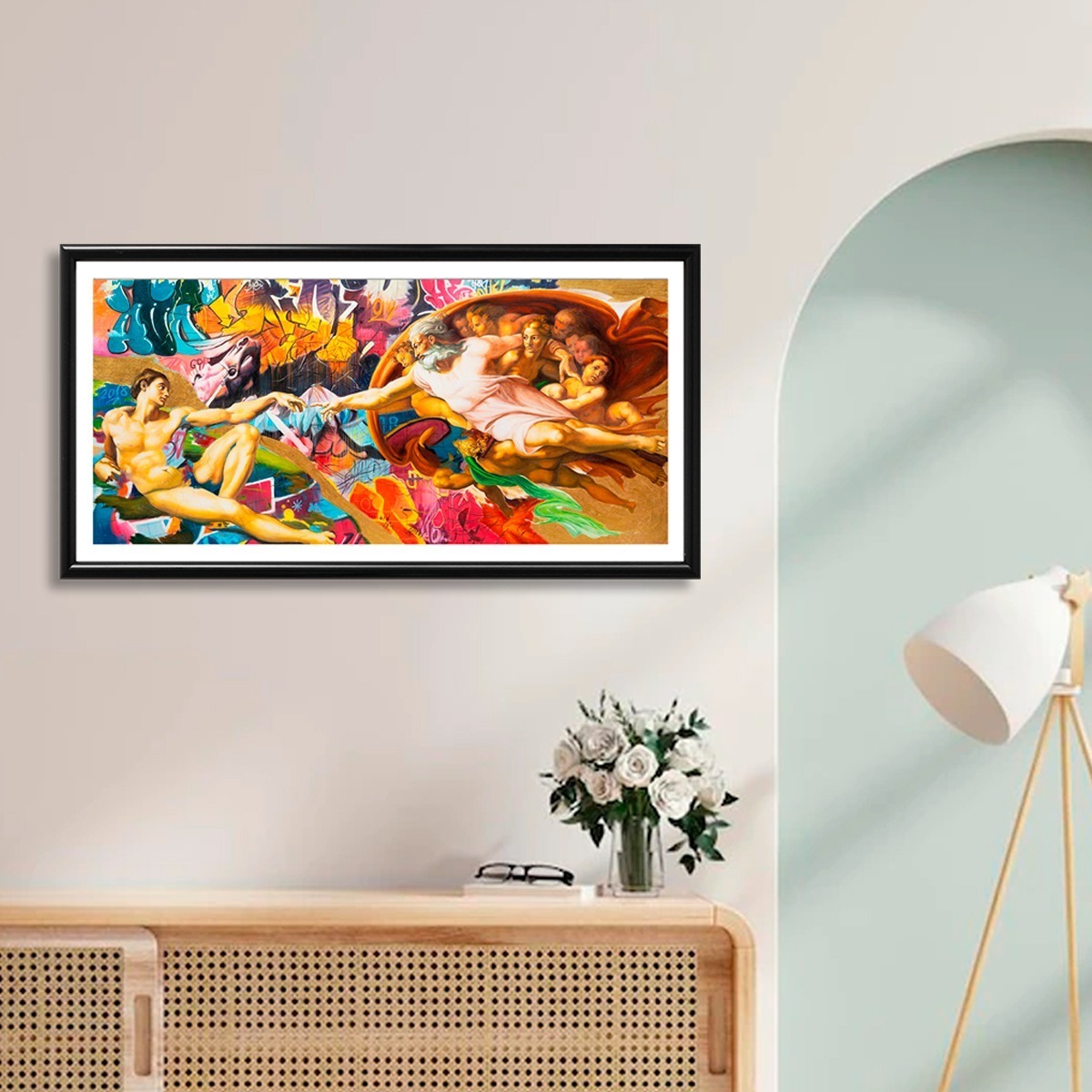 Foto 4 pulgar | Cuadro Decorativo La Creación De Adán Grafiti Elegante Sala