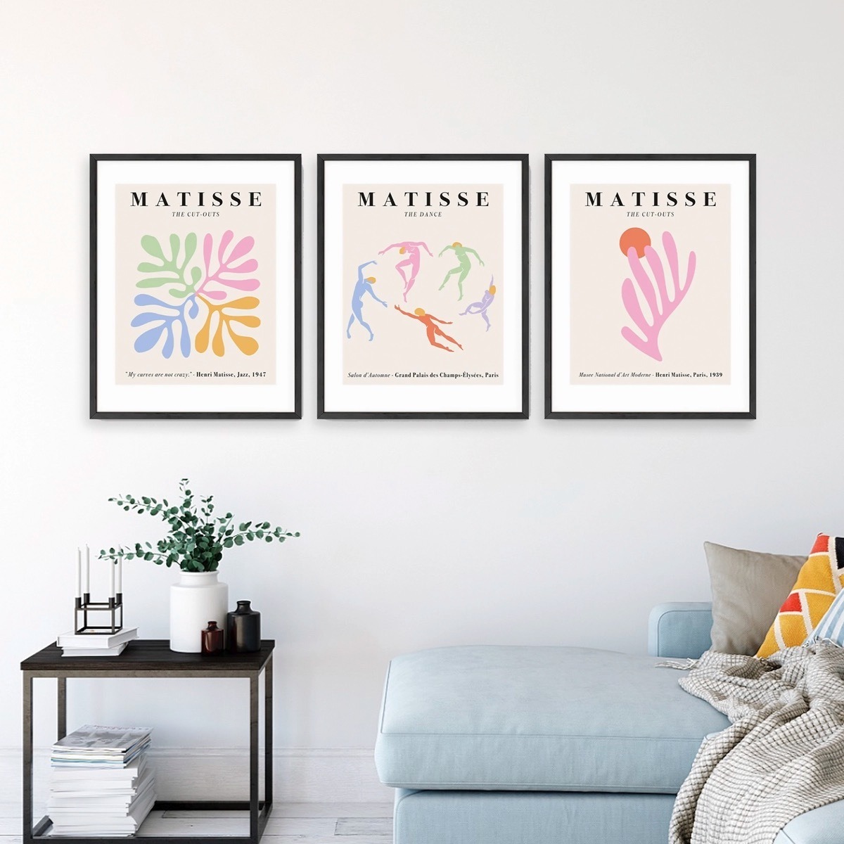 Set 3 Cuadros Matisse Pastel Arte Abstracto Marco Madera