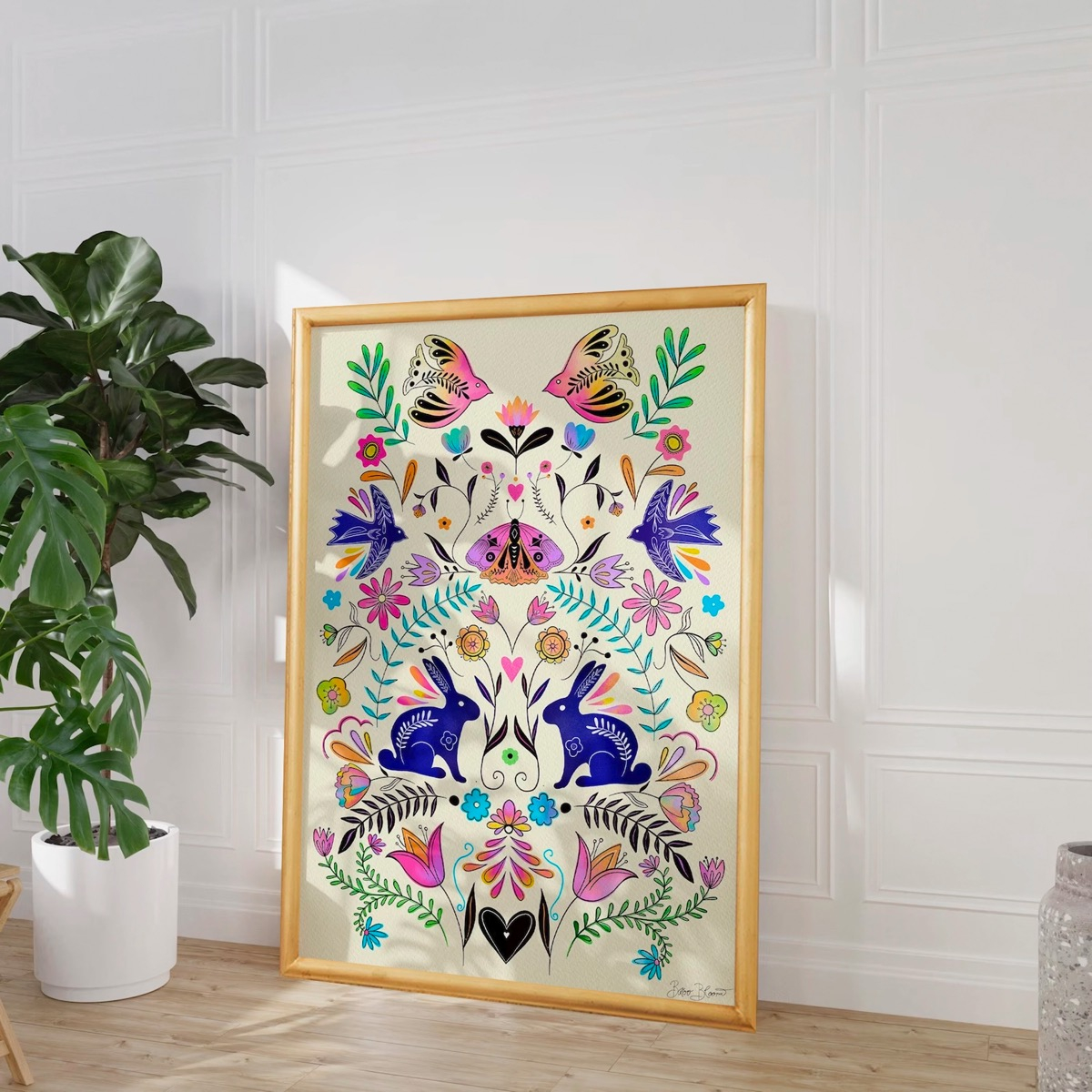 Foto 1 | Cuadro Folclórico Arte Popular Flores Colorido Marco Madera