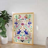 Cuadro Folclórico Arte Popular Flores Colorido Marco Madera
