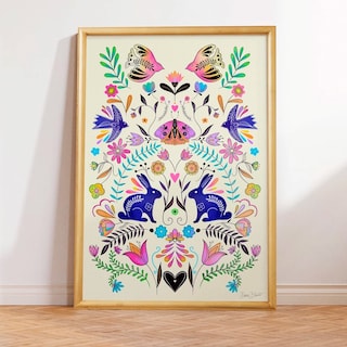 Foto 3 | Cuadro Folclórico Arte Popular Flores Colorido Marco Madera