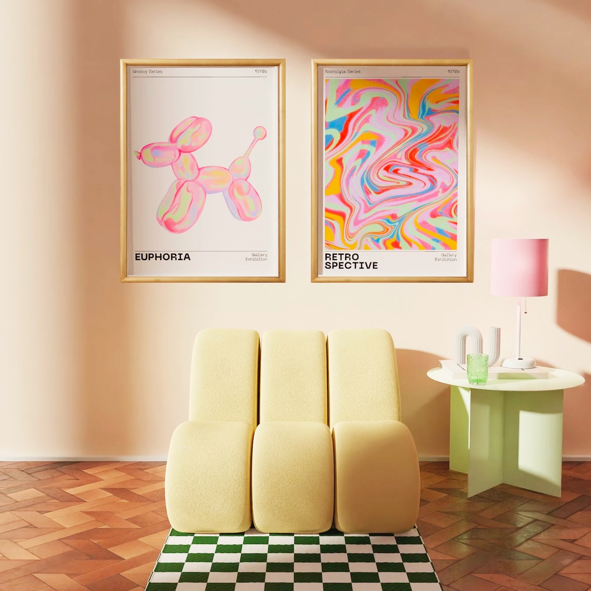 Foto 4 pulgar | Set 2 Cuadros Trendy Holographic 70s Aesthetic Pastel Madera