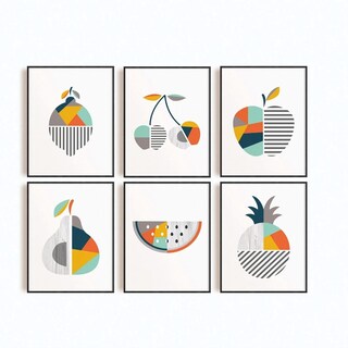 Foto 1 | Set 6 Cuadros Frutas Comedor Moderno Abstracto Marco Madera