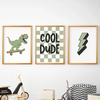 Foto 1 | Set 3 Cuadros Niños Cool Dude T-rex Marcos De Madera