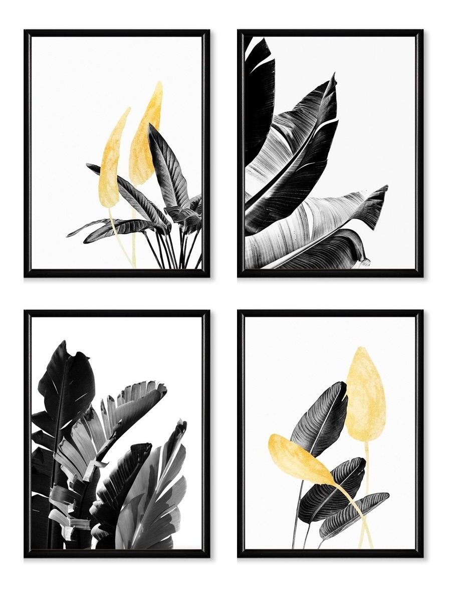 Foto 2 | Set 4 Cuadros Plantas Abstracto Modernos Marcos Madera