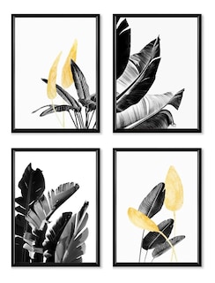 Foto 2 | Set 4 Cuadros Plantas Abstracto Modernos Marcos Madera