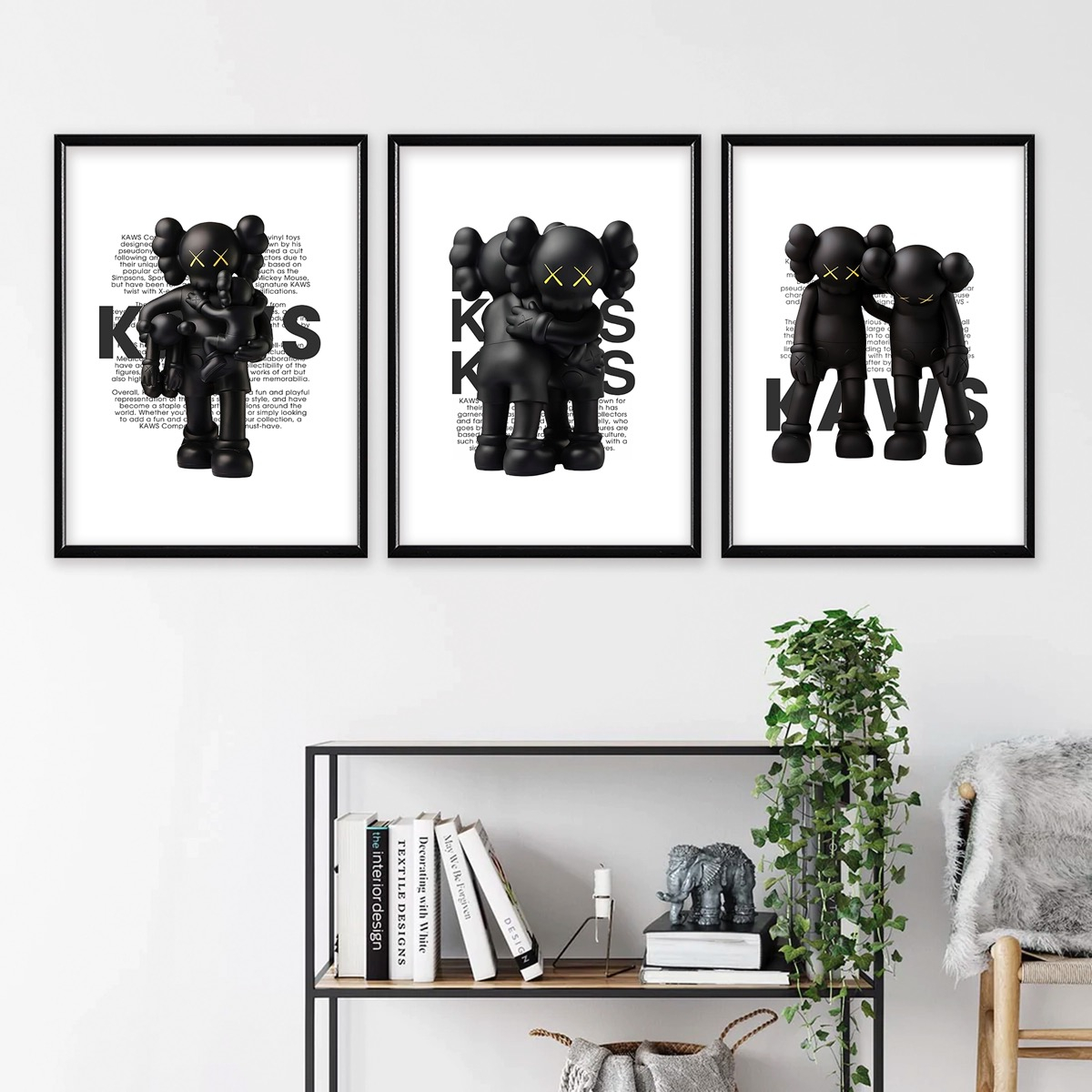 Set 3 Cuadros Kaws Figures Hypebeast Con Marcos De Madera
