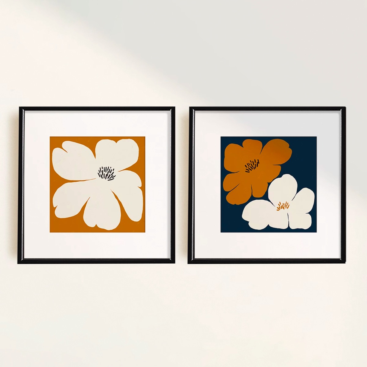 Set 2 Cuadros Flores Abstractas Minimalistas Neutral Moderno