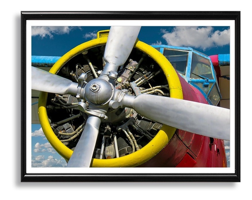 Cuadro Decorativo Hélice Avión Con Marco Negro Moderno