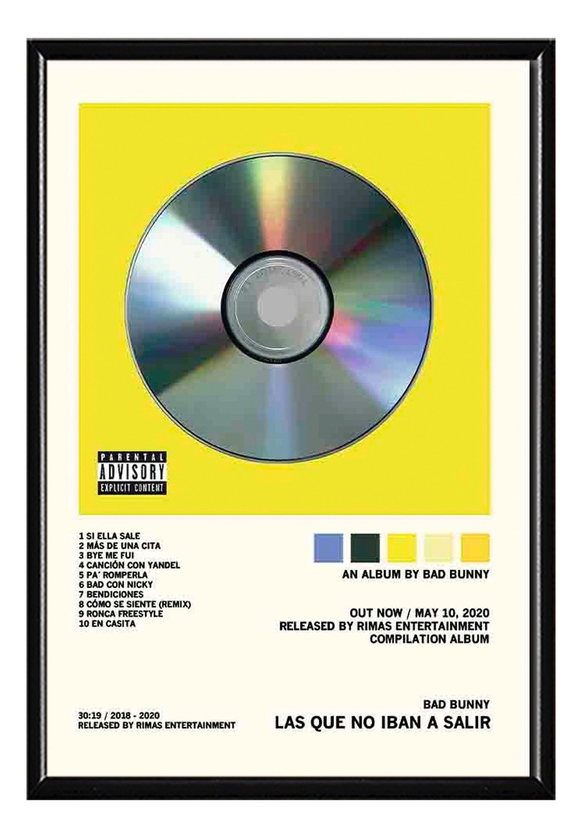Foto 3 | Bad Bunny Álbum Music Tracklist Cuadro Con Marco Madera