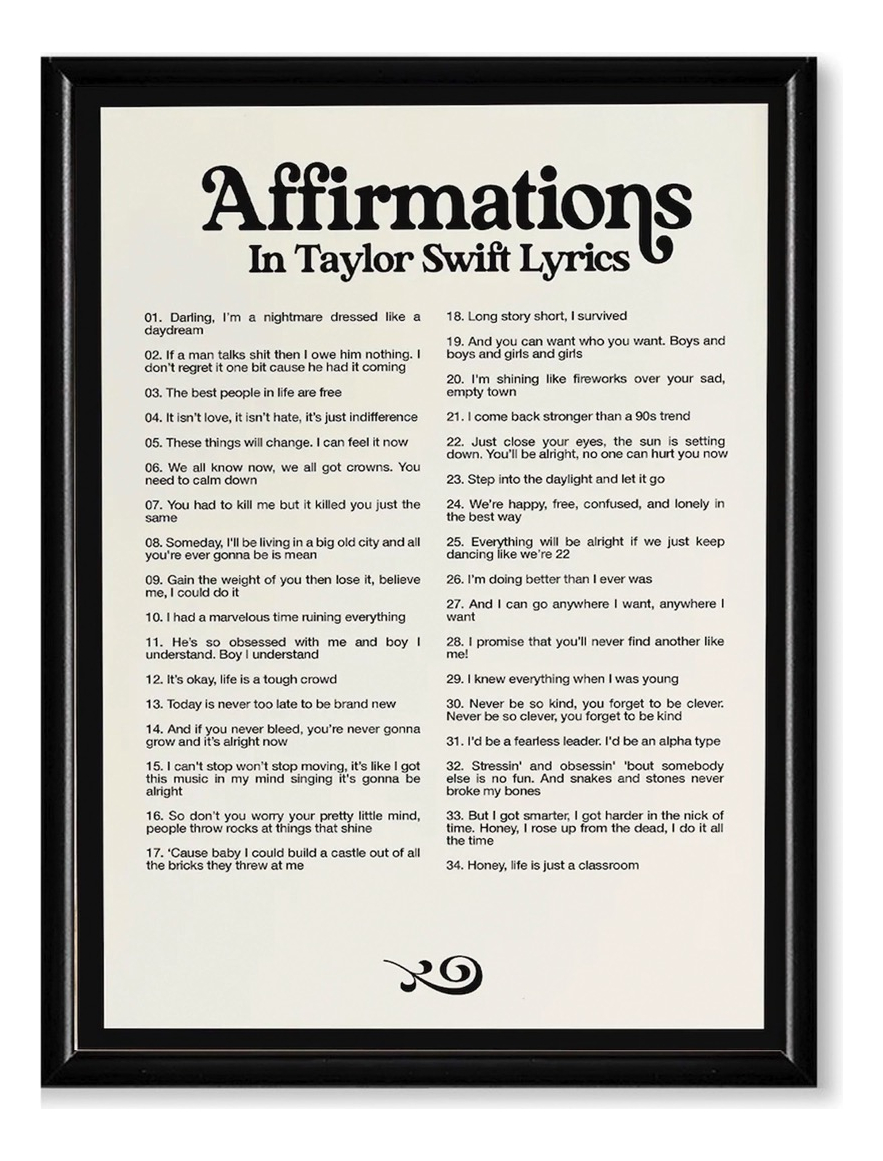 Foto 1 | Cuadro Taylor Swift Afirmaciones En Sus Letras Enmarcado