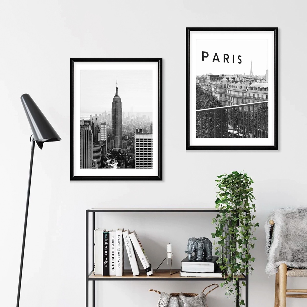 Set 2 Cuadros Paris Empire State Fotografía  Marco Madera