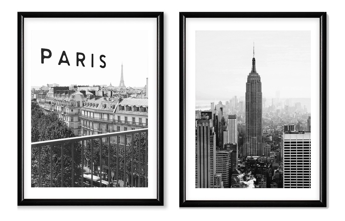 Foto 2 | Set 2 Cuadros Paris Empire State Fotografía  Marco Madera