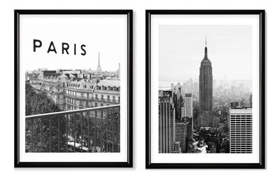 Foto 2 | Set 2 Cuadros Paris Empire State Fotografía Marco Madera