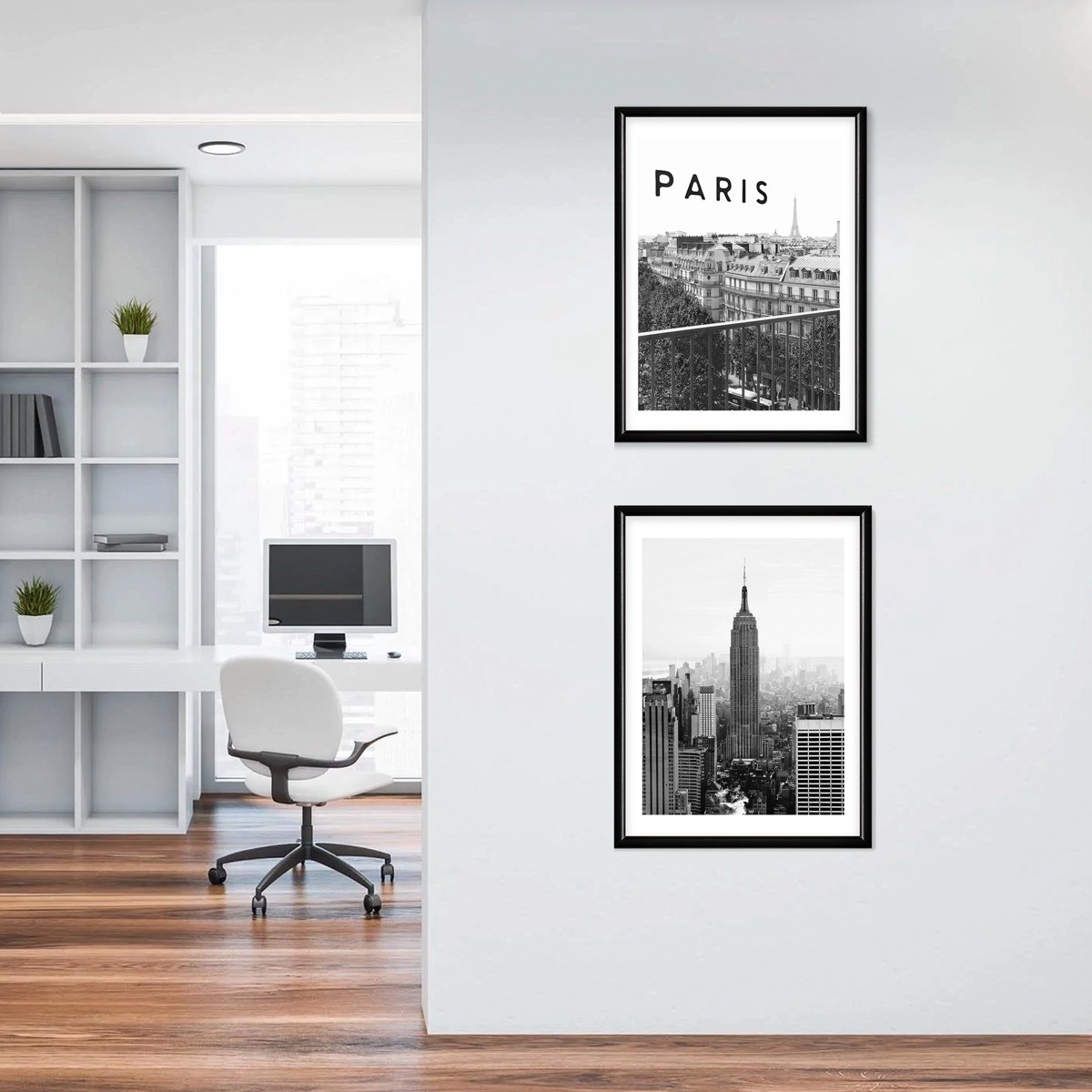 Foto 4 pulgar | Set 2 Cuadros Paris Empire State Fotografía  Marco Madera