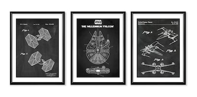 Foto 2 | Set 3 Cuadros Naves Star Wars Patentes Con Marcos De Madera