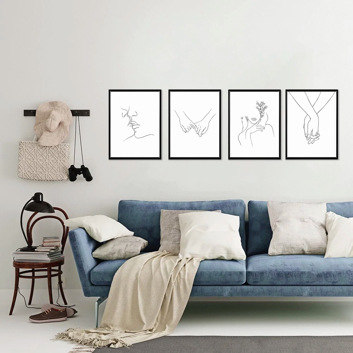 Foto 1 | Set 4 Cuadros Minimalista Modernos Line Art  Marcos Madera
