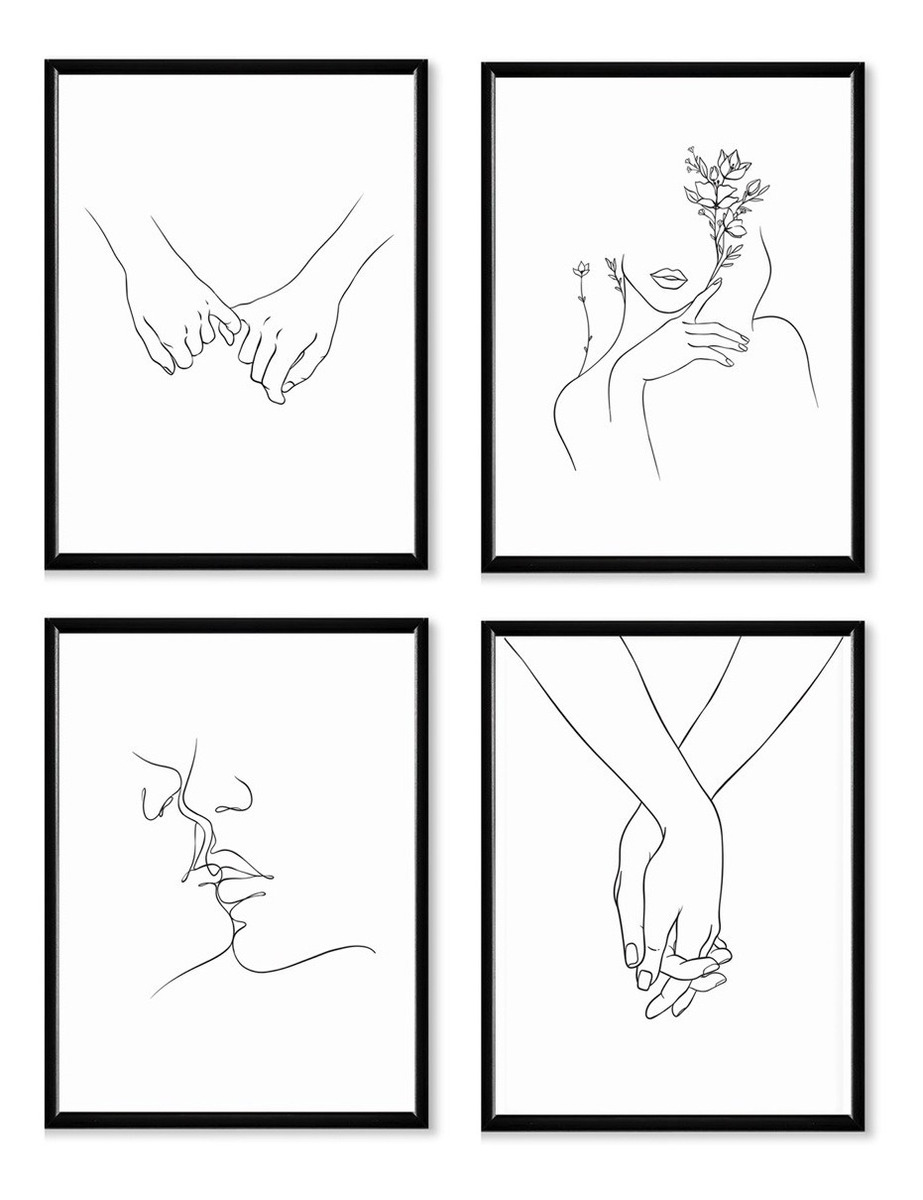 Foto 4 pulgar | Set 4 Cuadros Minimalista Modernos Line Art  Marcos Madera