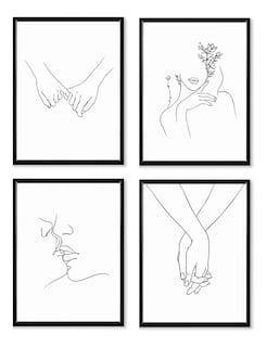 Foto 3 | Set 4 Cuadros Minimalista Modernos Line Art Marcos Madera