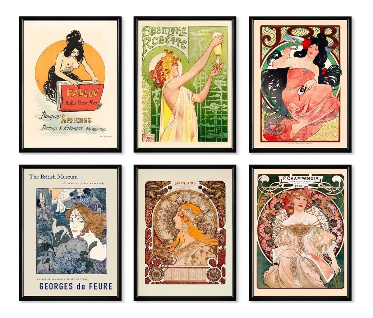 Foto 2 pulgar | Cuadros Marco Madera Posters Art Nouveau Vintage Mujeres