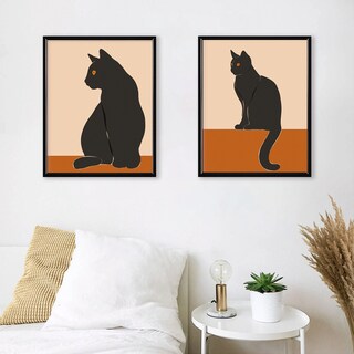 Foto 2 | Set 2 Cuadros Gato Negro Minimalista Moderno Marcos Madera