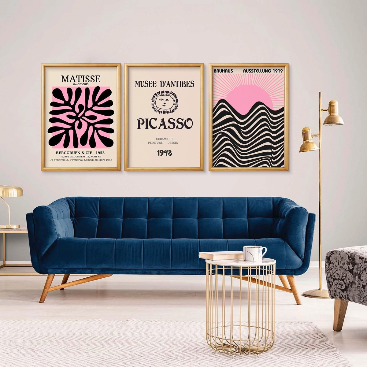 Set Cuadros Bauhaus Eclectic Black Pink Museo Marco Madera
