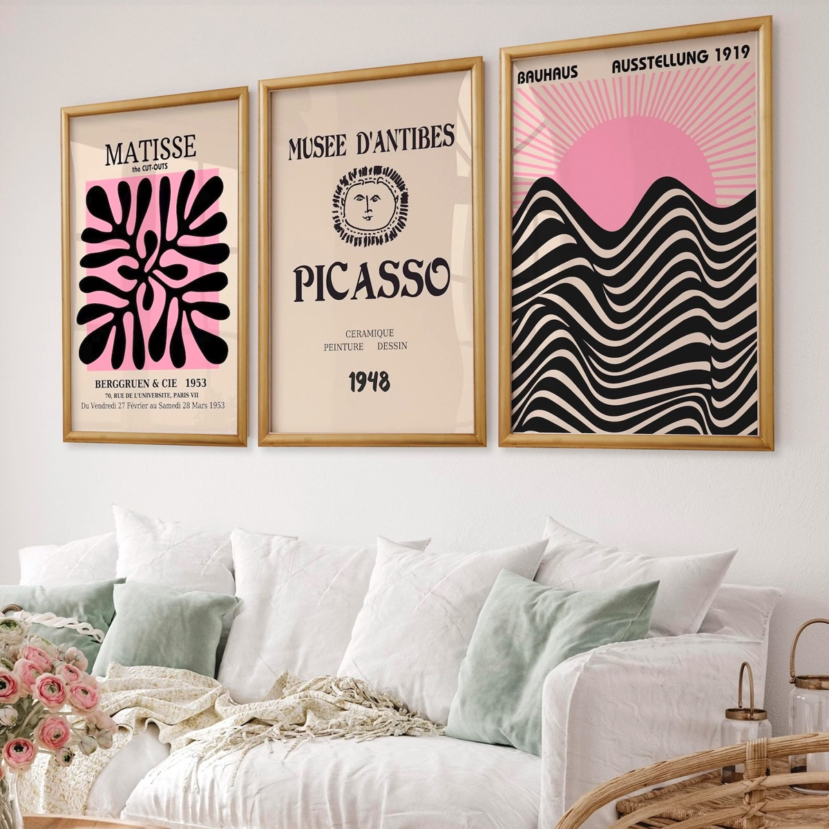 Foto 4 pulgar | Set Cuadros Bauhaus Eclectic Black Pink Museo Marco Madera