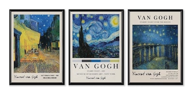 Foto 2 | Set 3 Cuadros Van Gogh Museo Noche Estrellada 60x40