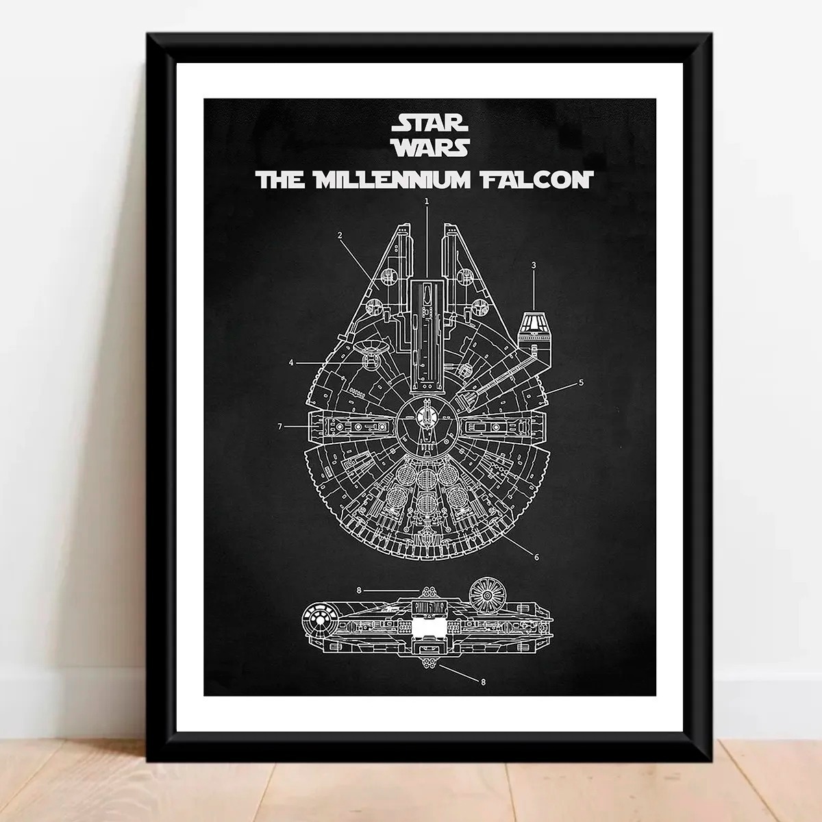 Foto 3 pulgar | Cuadro Patente Millenium Falcon Star Wars Marco Negro Poliuretano Poster Laminado Mate Decorativo Materiales De Calidad