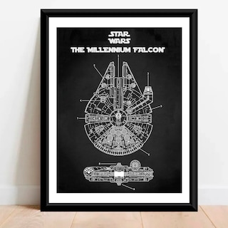 Foto 2 | Cuadro Patente Millenium Falcon Star Wars Marco Negro Poliuretano Poster Laminado Mate Decorativo Materiales De Calidad