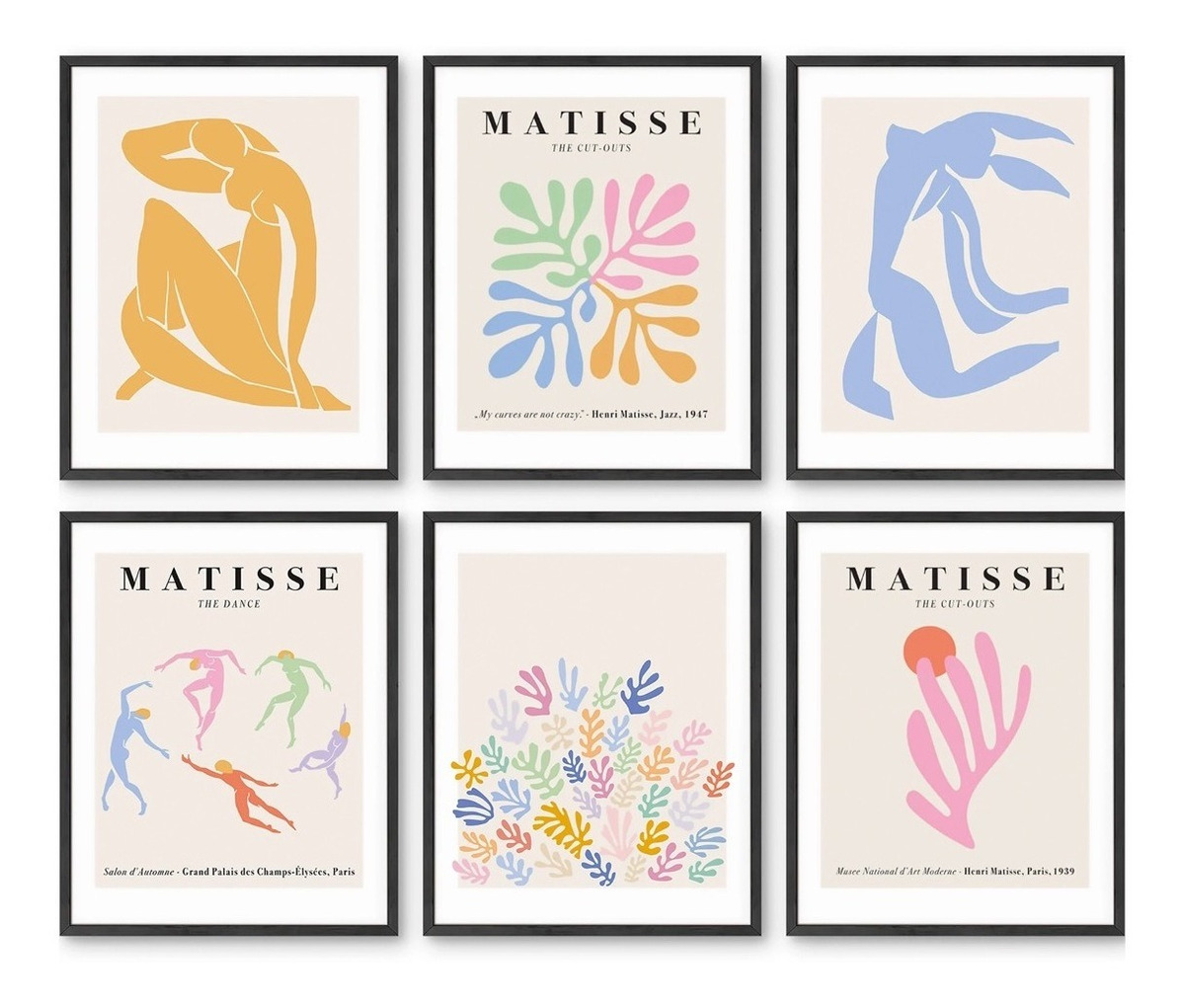 Set 6 Cuadros Matisse Pastel Arte Abstracto Marco Madera