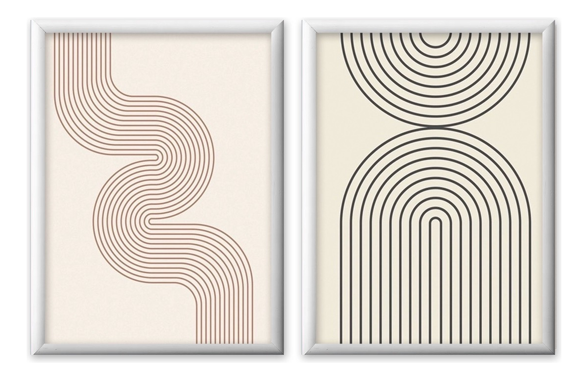 Set 2 Cuadros Abstractos Moderno Minimailstas Marco Madera