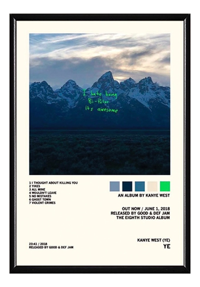 Kanye West Ye Álbum Music Tracklist Cuadro Con Marco Madera