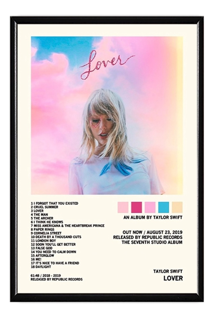 Taylor Swift Álbum Music Tracklist Cuadro Con Marco Madera