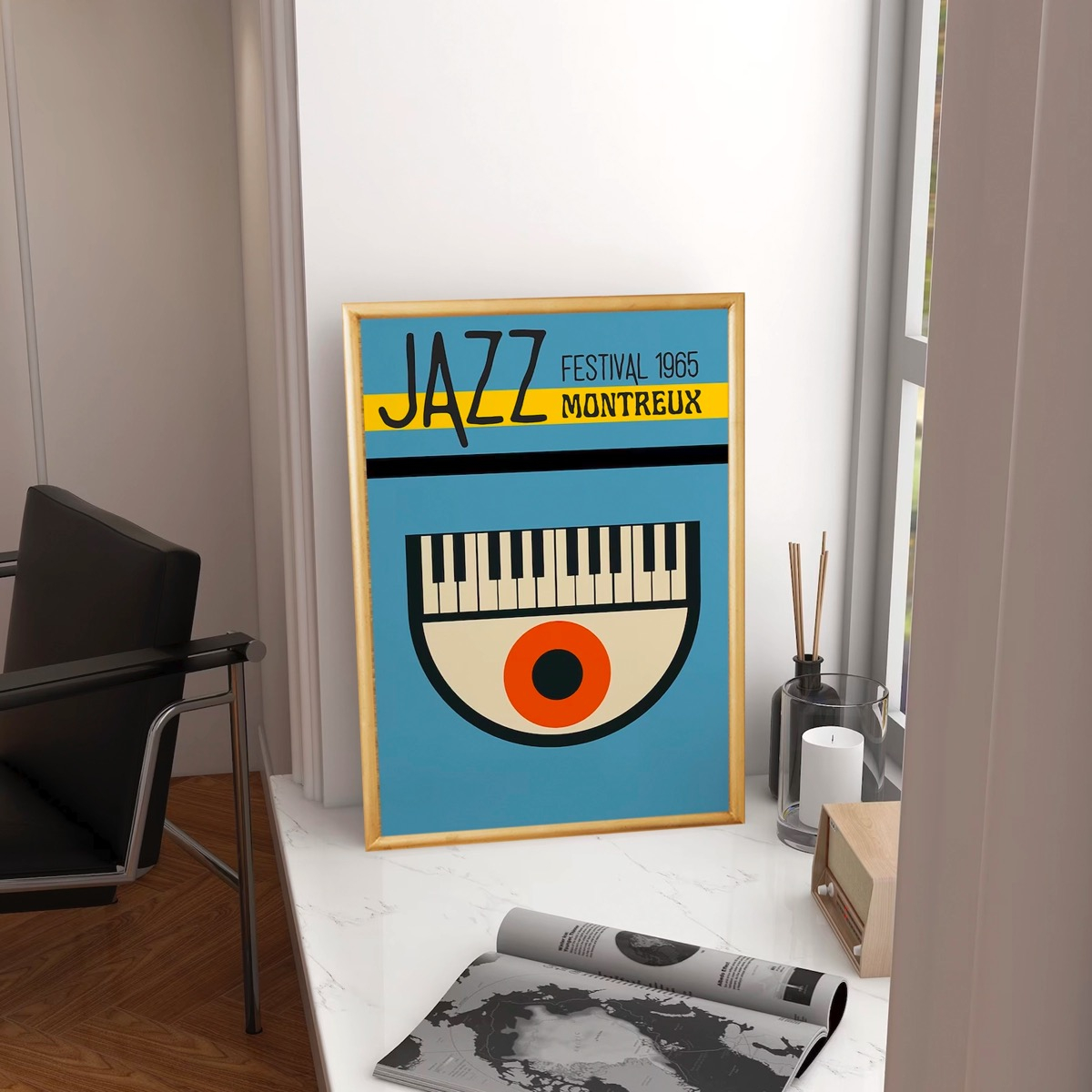 Cuadros Jazz Music Moderno Poster Festival Con Marco Madera