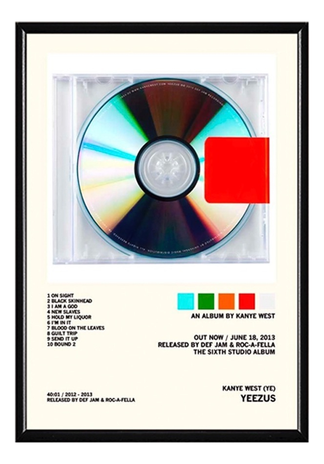 Kanye West Ye Álbum Music Tracklist Cuadro Con Marco Madera