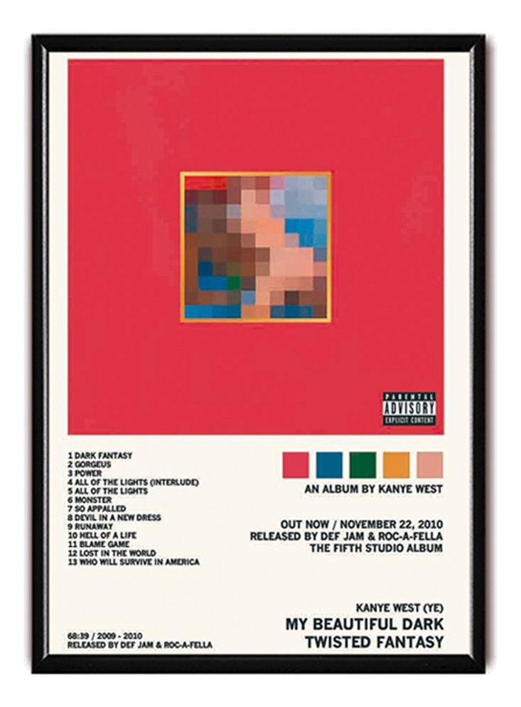 Foto 2 pulgar | Kanye West Ye Álbum Music Tracklist Cuadro Con Marco Madera