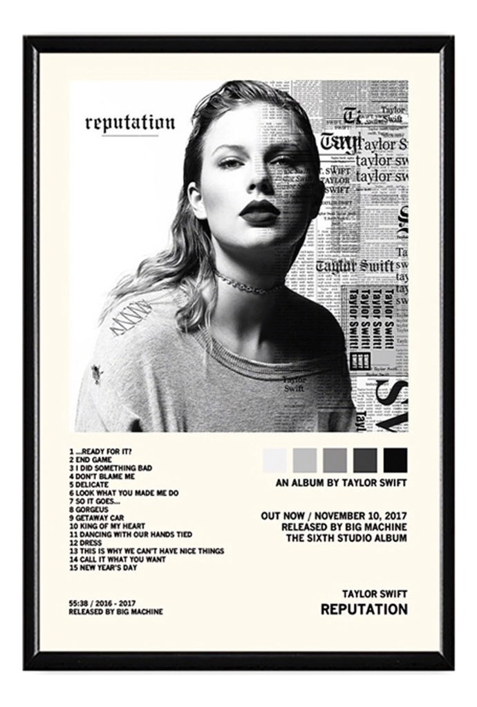 Taylor Swift Álbum Music Tracklist Cuadro Con Marco Madera