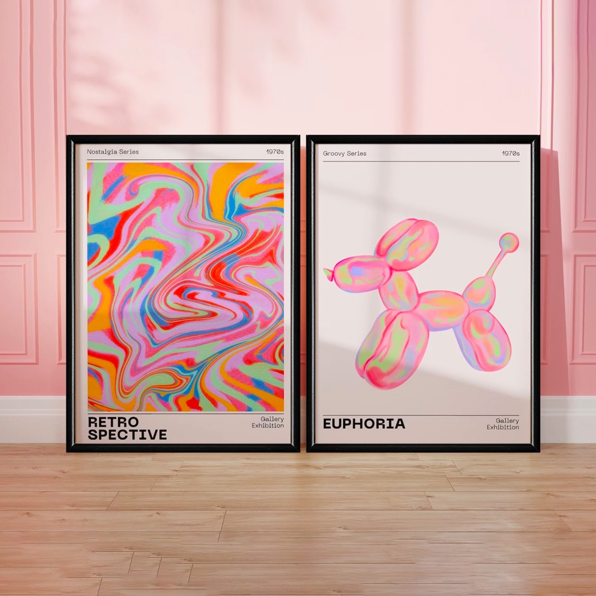 Foto 1 | Set 2 Cuadros Trendy Holographic 70s Aesthetic Pastel Madera