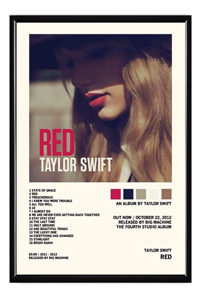 Taylor Swift Álbum Music Tracklist Cuadro Con Marco Madera