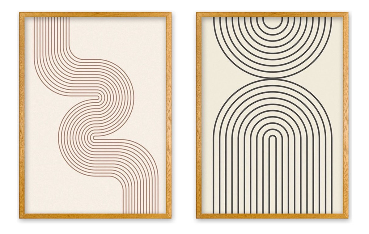 Set 2 Cuadros Abstractos Moderno Minimailstas Marco Madera