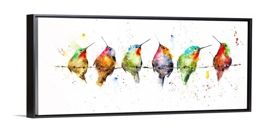 Cuadro Canvas Marco Flotante Decorativovpájaros Acuarela