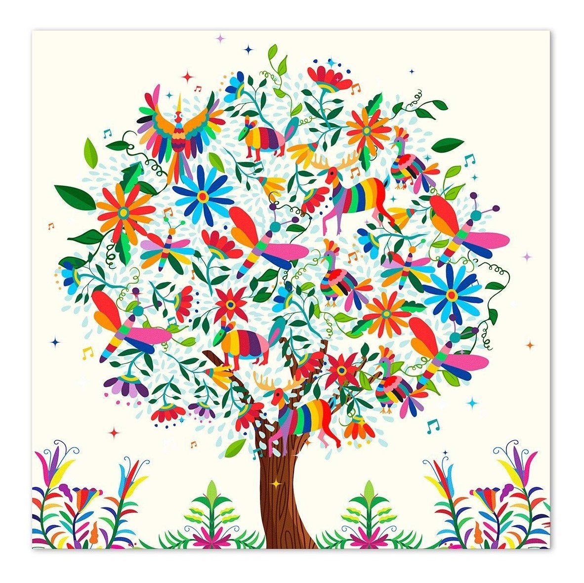 Foto 3 pulgar | Cuadro Arbol La Vida Arte Mexicano Canvas C/ Marco Flotado