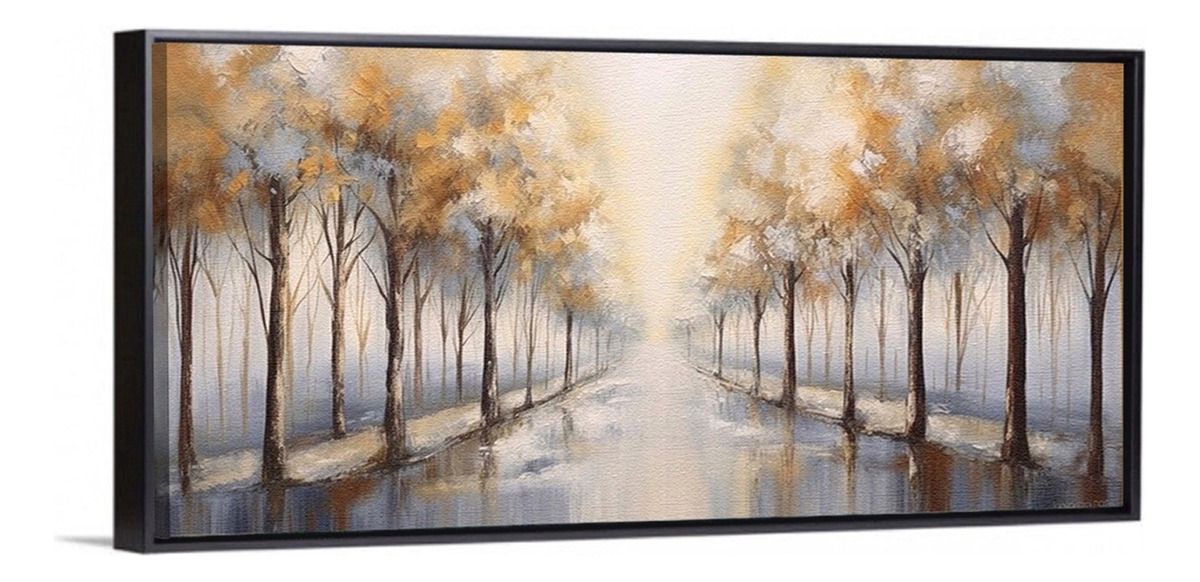 Cuadro Canvas  Paisaje Camino Árboles Moderno Marco Flotado