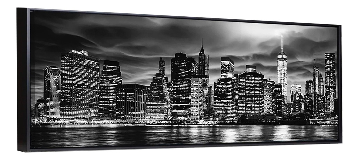 Cuadro Ciudad Nueva York  Moderno En Canvas Con Marco Flotante Negro