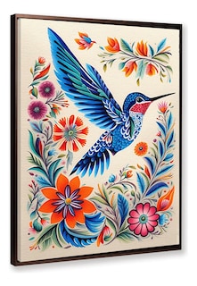 Foto 1 | Cuadro Colibrí Acuarela En Canva Colibríes Colores Con Marco