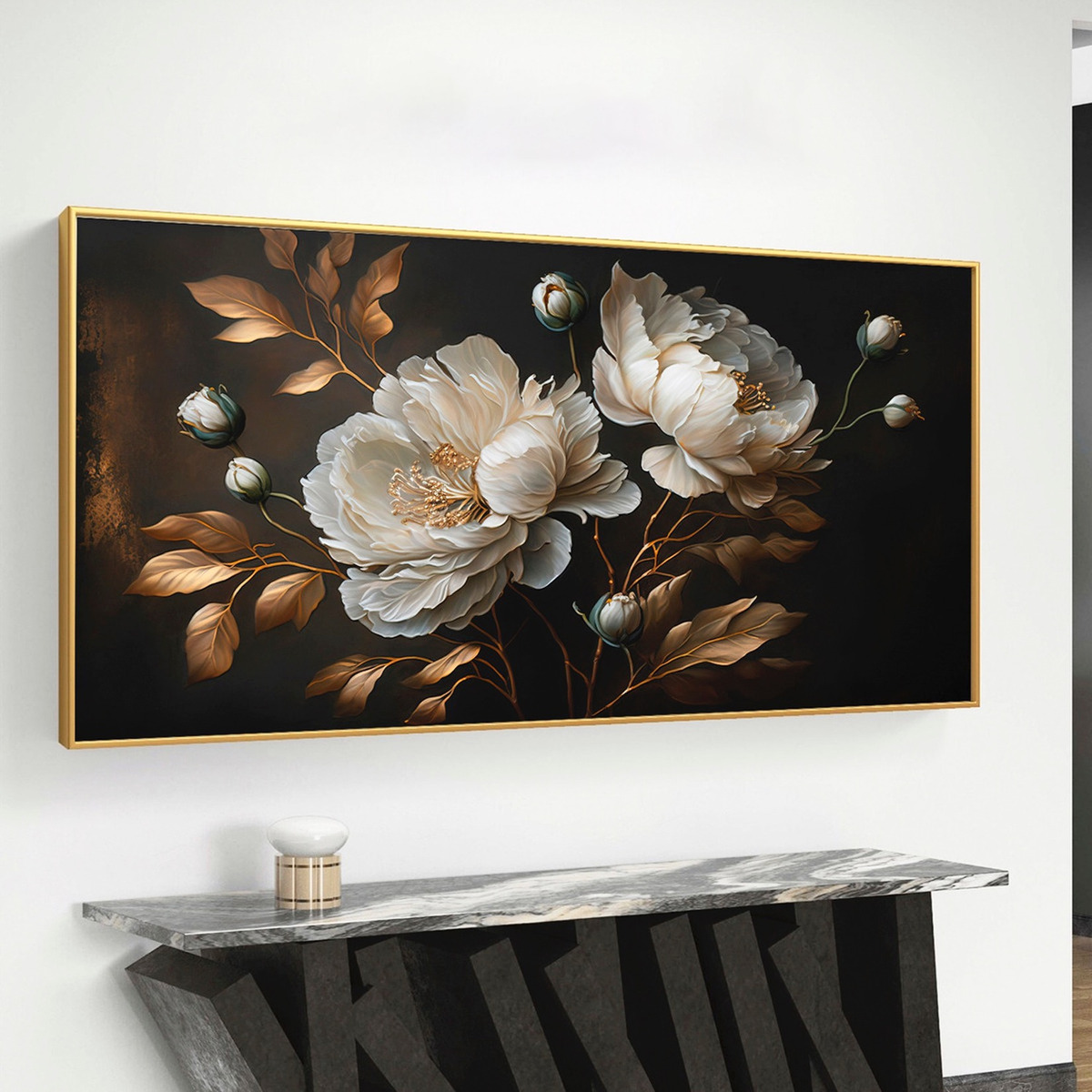 Foto 2 | Cuadro Flores Doradas Modernas Canvas Y Marco Flotado 120x60